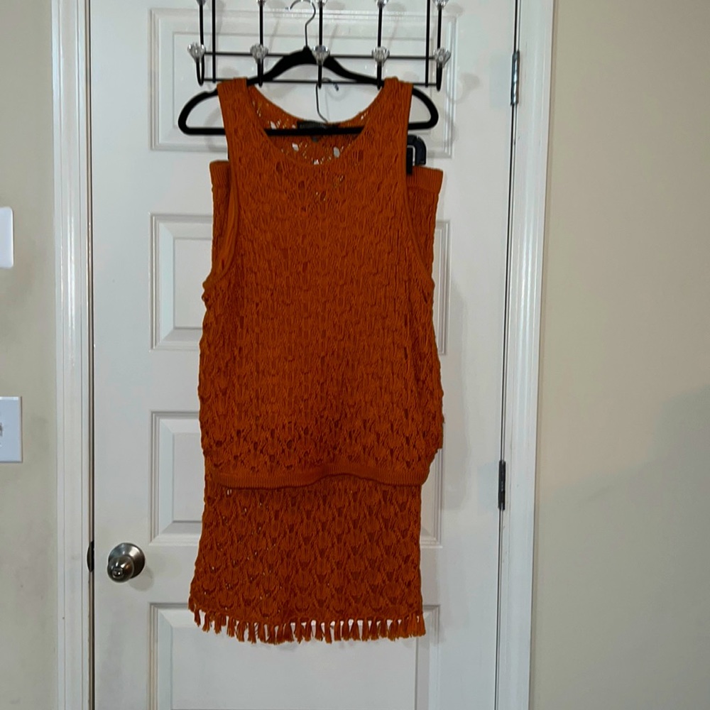 Gently used 2pc by Gan Union from F2F spice pumpkin colored crochet top/skirt